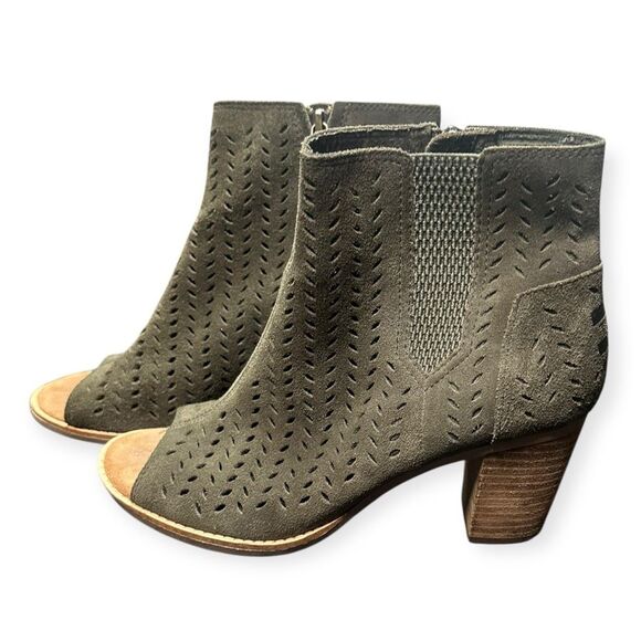 TOMS Women’s Forest Suede Perforated Peep Toe Majorca Ankle Booties Size 8 - Picture 5 of 9